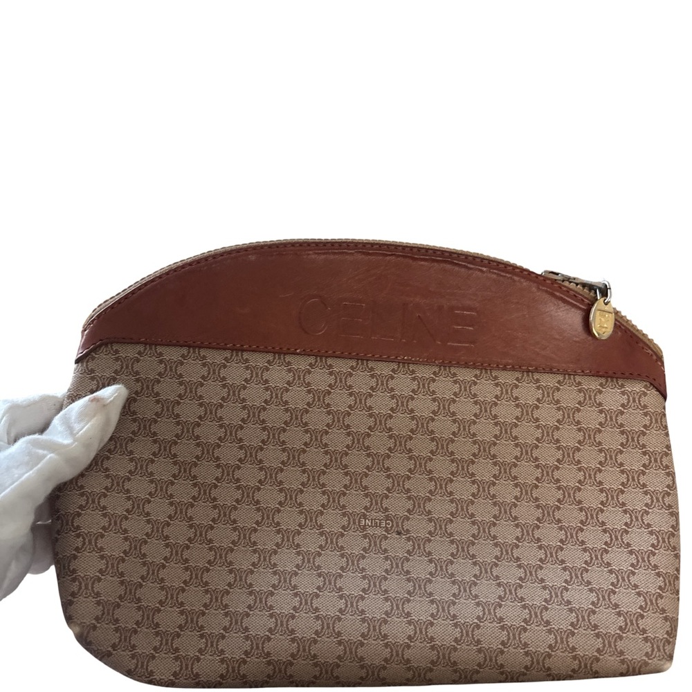 Sold‼️Celine Brown Leather and Cream Monogram Pouch